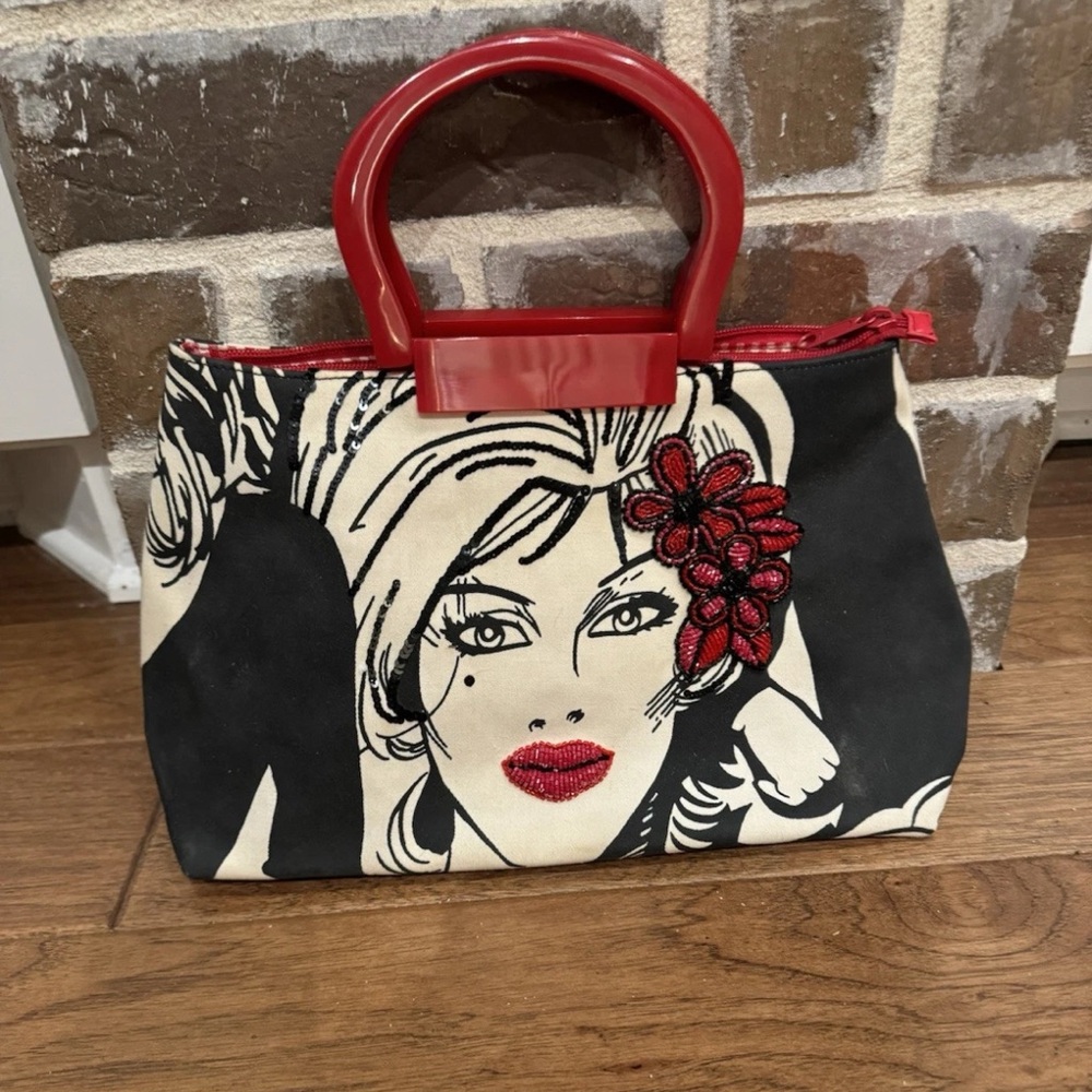 Isabella Fiore Black and Red Artistic Tote Bag